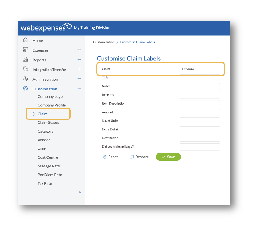 How do I customise the default labelling?