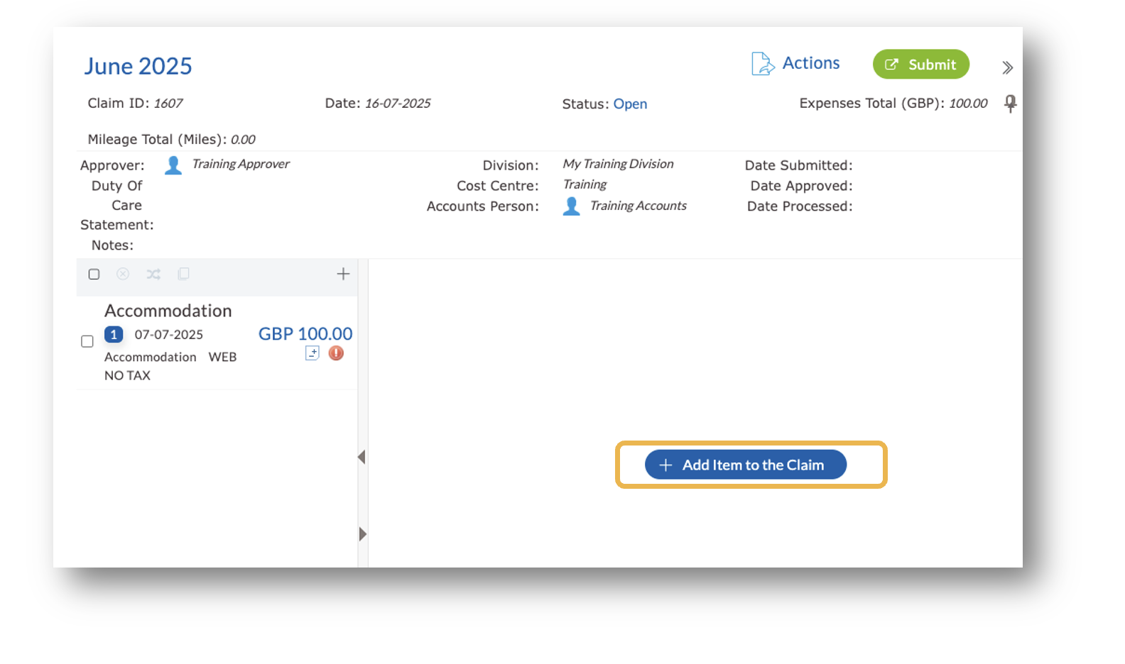 How to add a claim item to a claim